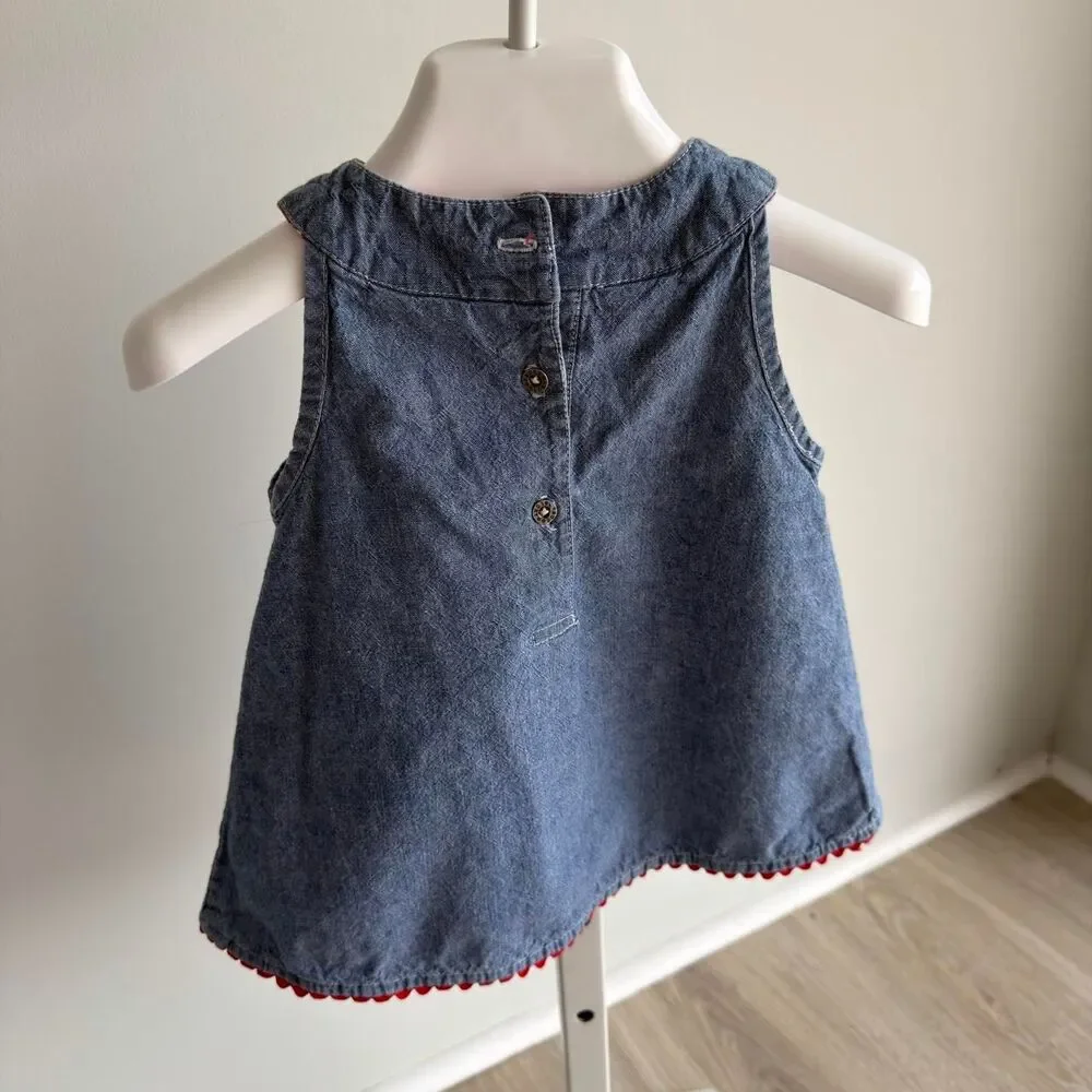 Faded Glory Y2K Baby Girls 3-6 Months Denim Sundress Embroidered Fireworks READ